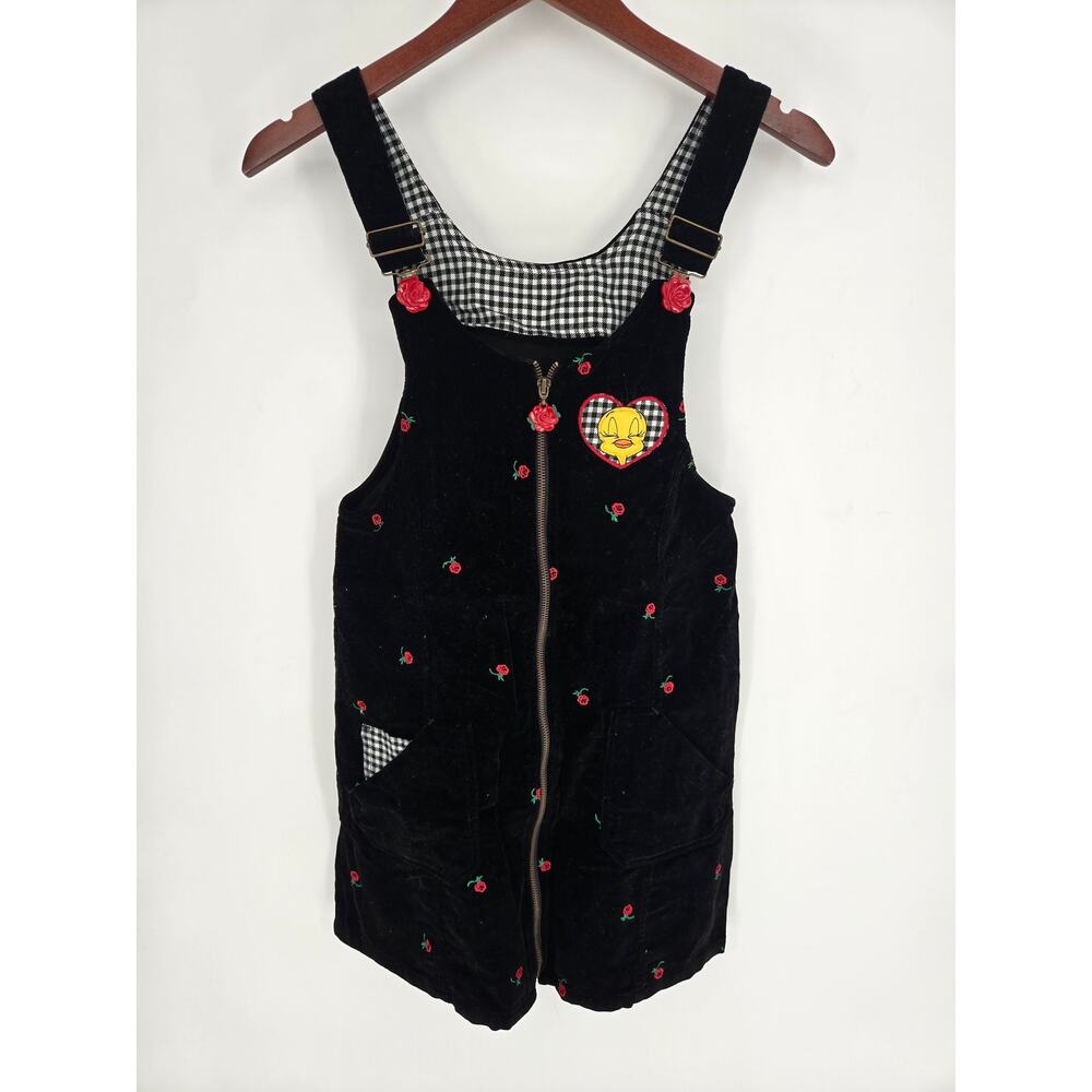Looney Tunes Tweety Bird Black Velvet Jumper Full Front Zip Girls 14